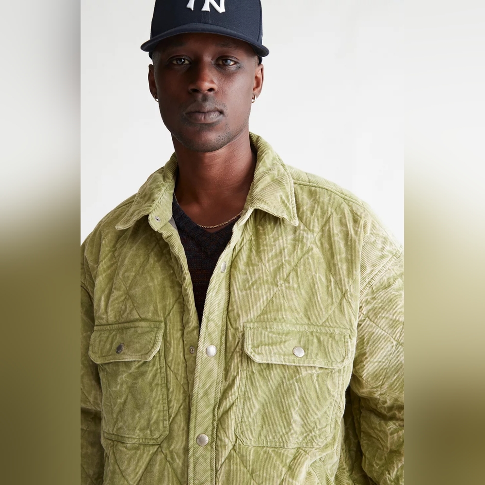 Urban Outfitters BDG Men's Quilted Corduroy Shirt Jacket Green sz Small NWT
